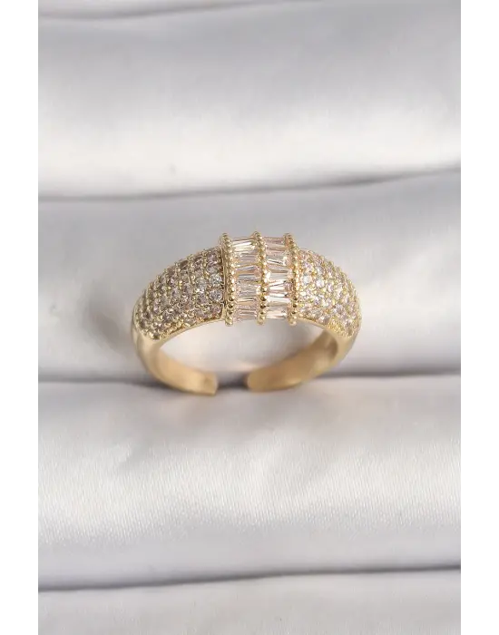  Altın Ayarlanabilir Baget Zirkon Taşlı Çelik Yüzük