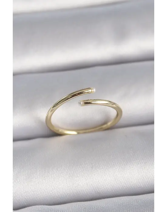  Altın Ayarlanabilir İnci Detay Çelik Yüzük