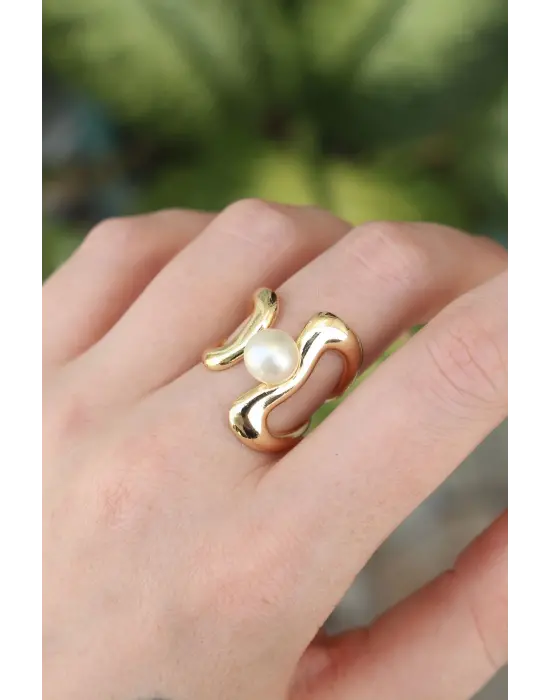  Altın Ayarlanabilir İnci Taşlı Yüzük