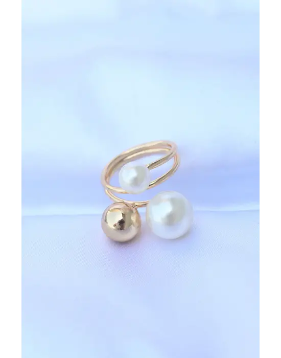  Altın Ayarlanabilir İnci Taşlı Yüzük