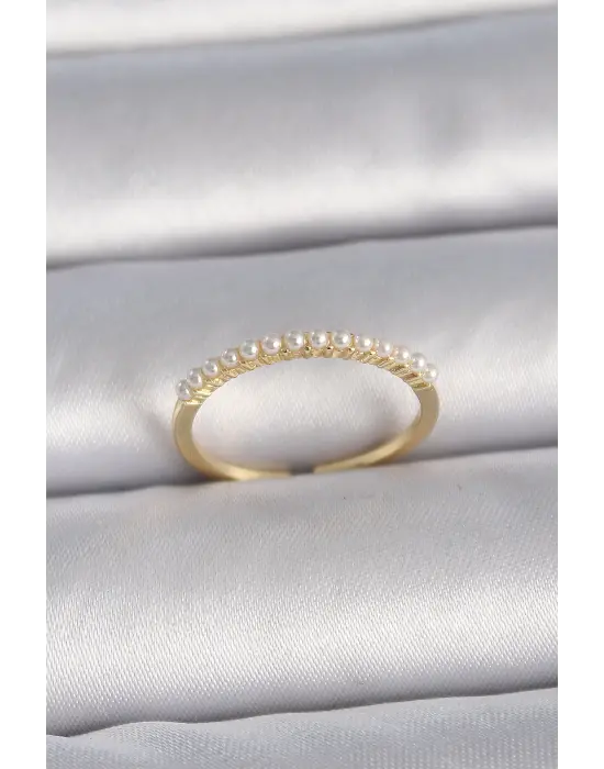  Altın Ayarlanabilir Sıralı İnci Model Çelik Yüzük