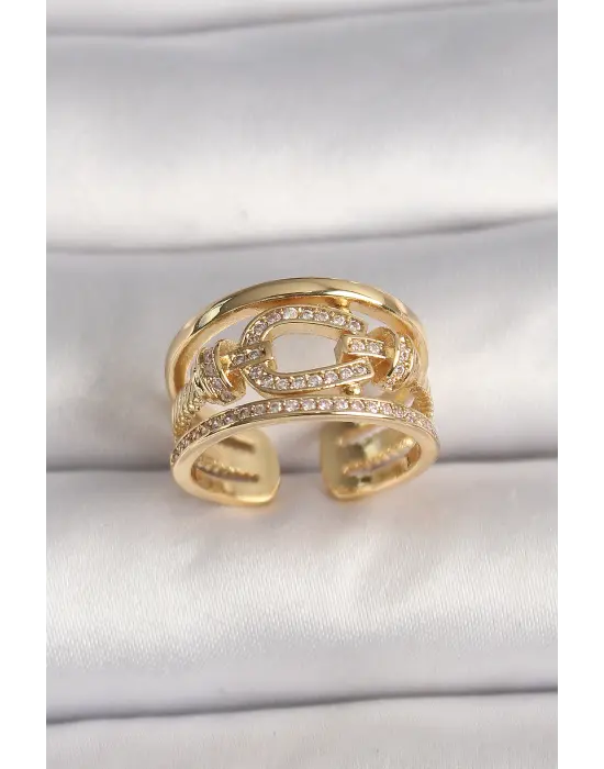  Altın Ayarlanabilir Zirkon Taşlı Gemici Düğümü Model Çelik Yüzük