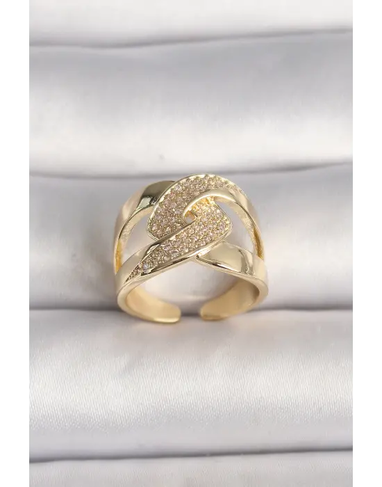  Altın Ayarlanabilir Zirkon Taşlı Çelik Yüzük