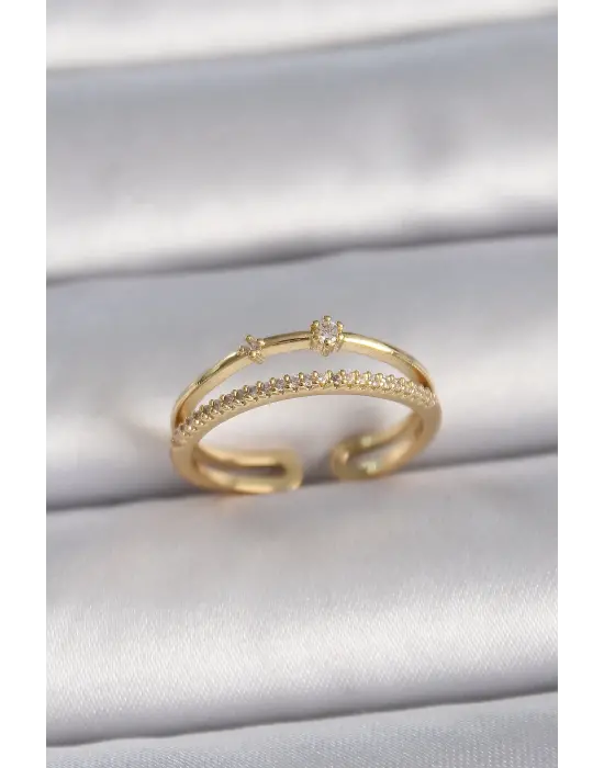  Altın Ayarlanabilir Zirkon Taşlı Çelik Yüzük