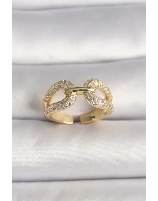  Altın Ayarlanabilir Zirkon Taşlı Çelik Yüzük