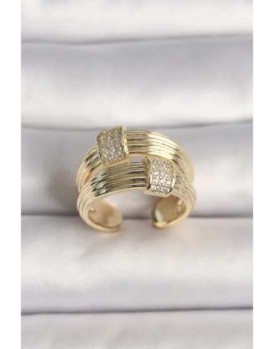  Altın Ayarlanabilir Zirkon Taşlı Çelik Yüzük