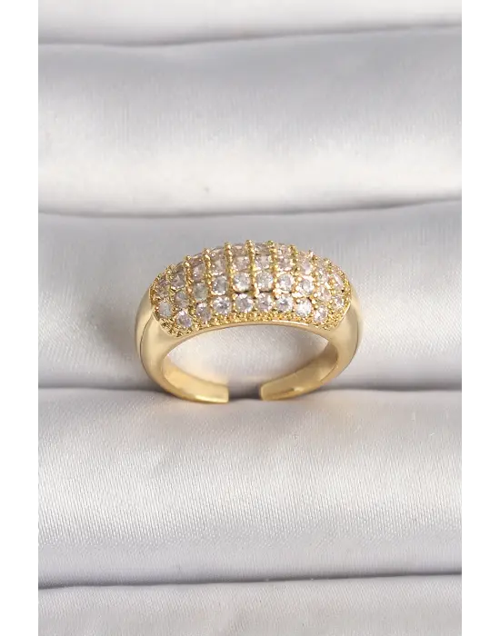  Altın Ayarlanabilir Zirkon Taşlı Çelik Yüzük