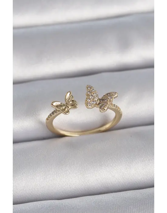  Altın Ayarlanabilir Zirkon Taşlı Kelebek Model Çelik Yüzük