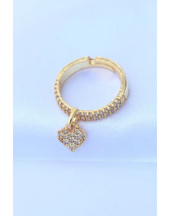  Altın Ayarlanabilir Zirkon Taşlı Sallantılı Kalp Yüzük