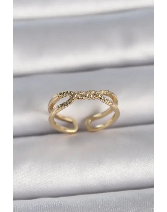  Altın Ayarlanabilir Zirkon Taşlı Sarmal Model Çelik Yüzük