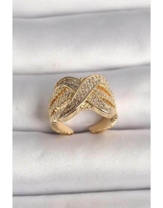  Altın Ayarlanabilir Zirkon Taşlı X Model Çelik Yüzük