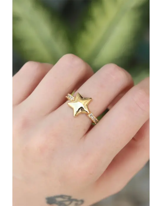  Altın Ayarlanabilir Zirkon Taşlı Yıldız Yüzük