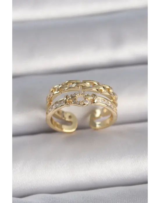  Altın Ayarlanabilir Zirkon Taşlı Zincir Model Çelik Yüzük