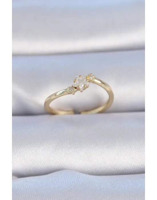  Altın Beyaz Çiçek Model Zirkon Taş Detay Çelik Yüzük