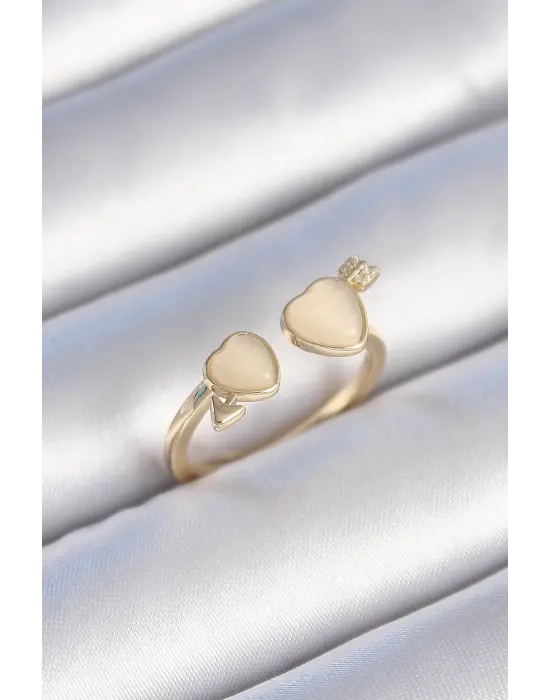  Altın Beyaz Mineli Kalp Model Çelik Yüzük