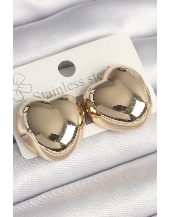  Altın Bombe Kalp Model Çelik Küpe