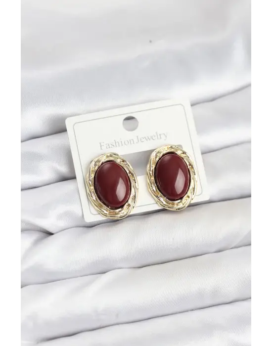 Çelik Gold Renk Bordo Model Vintage Kadın Küpe