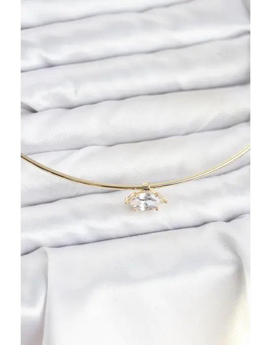 Çelik Gold Renk Choker Model Zirkon Taşlı Kadın Kolye