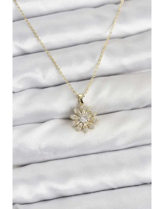 Çelik Gold Renk Çiçek Model Kadın Kolye