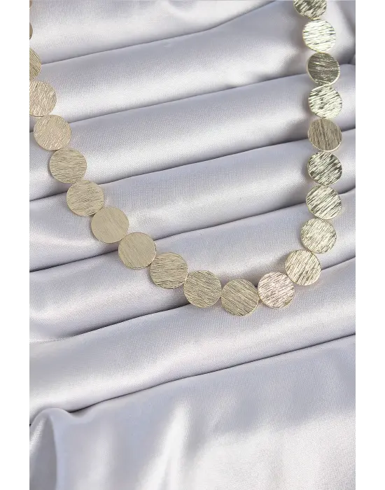 Pirinç Altın  Daire Plaka Model  Çelik Kolye