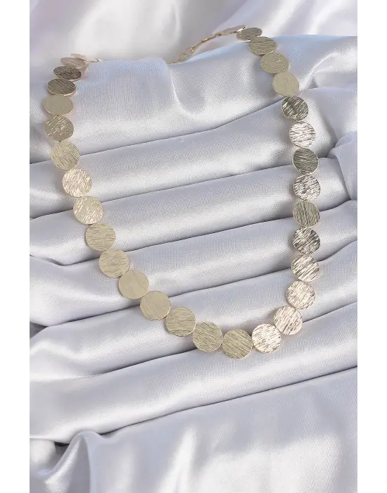 Pirinç Altın  Daire Plaka Model  Çelik Kolye