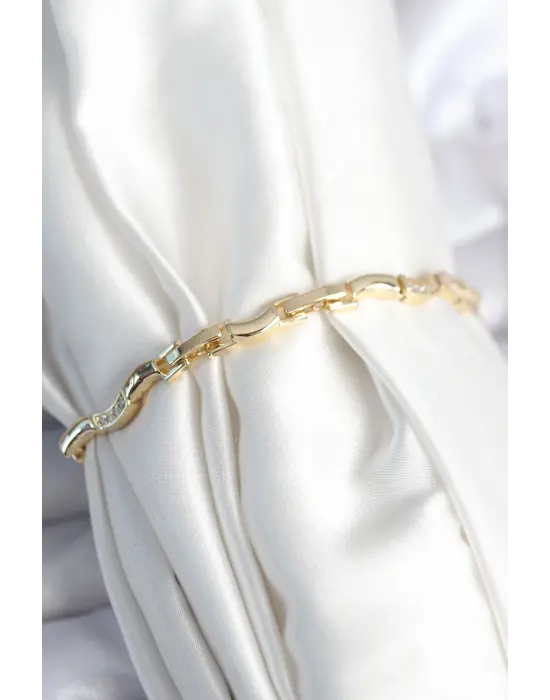 Pirinç Gold Renk Dalgalı Model Kadın Bileklik