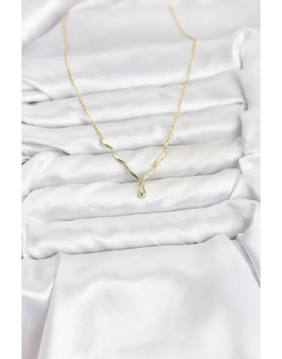 Çelik Gold Renk Damla Model Kadın Kolye
