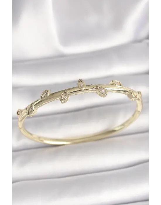Pirinç Gold Renk Damla Zirkon Taşlı Kadın Kelepçe