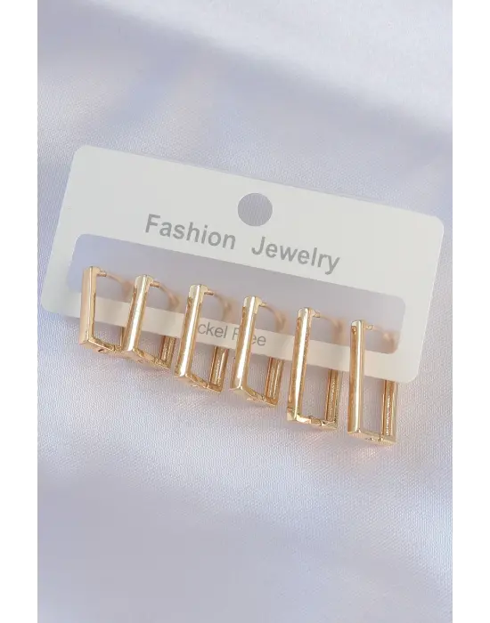  Altın Dikdörtgen Model Küpe Seti