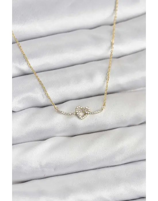 Çelik Gold Renk Düğüm Kalp Model Kadın Kolye