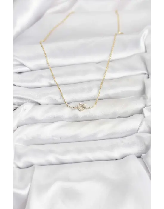 Çelik Gold Renk Düğüm Kalp Model Kadın Kolye