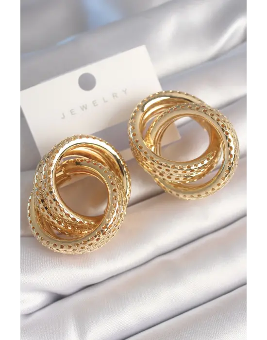  Altın Geçme Hasır Model İşleme Detaylı Çelik Küpe