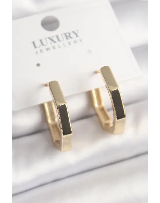 Altın Geometrik Halka Model Çelik Küpe