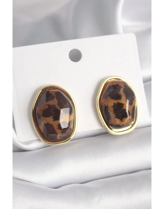  Altın Geometrik Kaplan Deseni Model Çelik Küpe