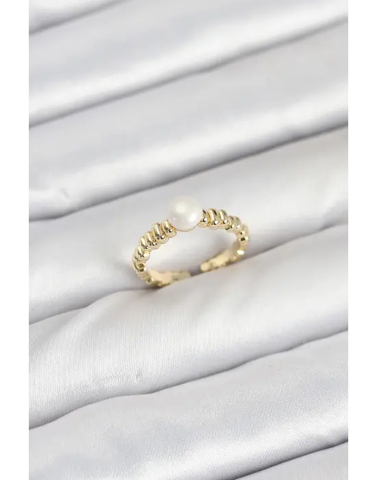 Pirinç Gold Renk Göbek İnci Model Kadın Yüzük