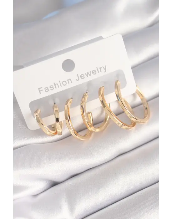  Altın Halka Model Çelik Küpe Seti