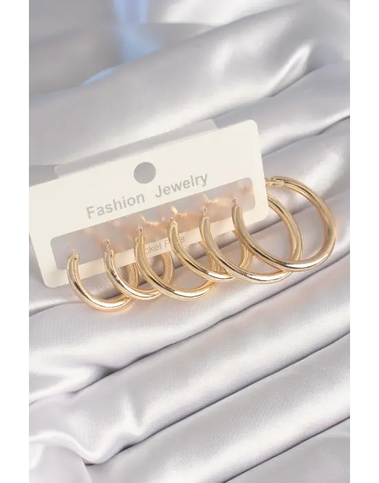  Altın Halka Model Çelik Küpe Seti