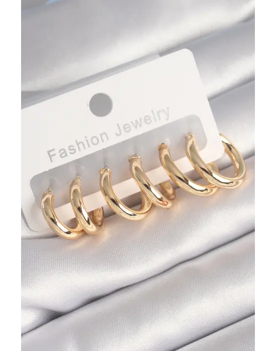  Altın Halka Model Çelik Küpe Seti