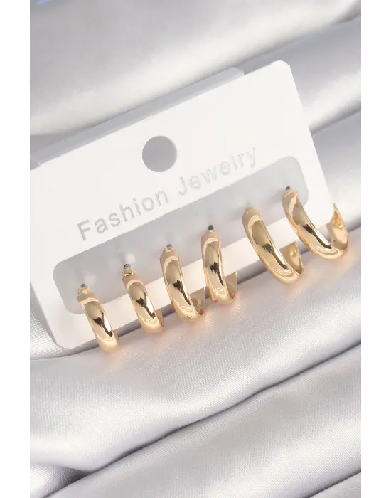  Altın Halka Model Çelik Küpe Seti