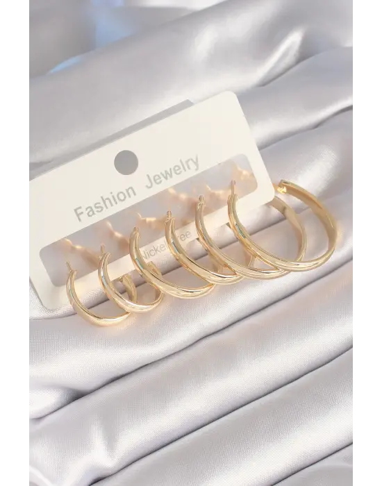  Altın Halka Model Çelik Küpe Seti