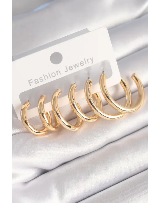  Altın Halka Model Çelik Küpe Seti