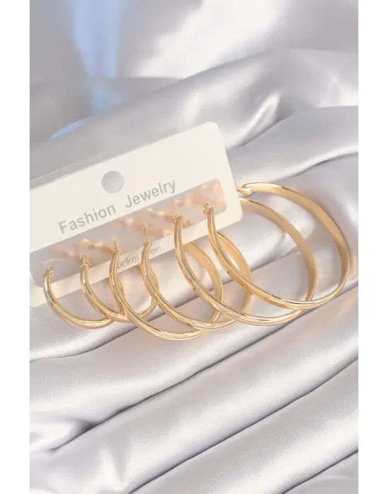  Altın Halka Model Çelik Küpe Seti