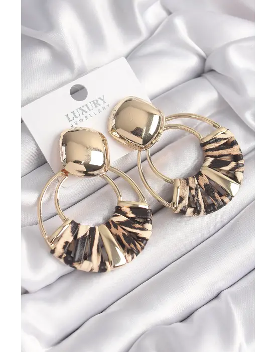  Altın Halka Model Leopar Desen Detay Vintage Çelik Küpe