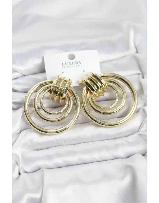Çelik Gold Renk Halka Model Vintage Kadın Küpe