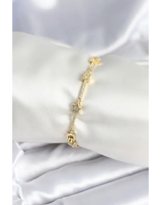 Pirinç Gold Renk Halley Yıldız Model Kadın Bileklik