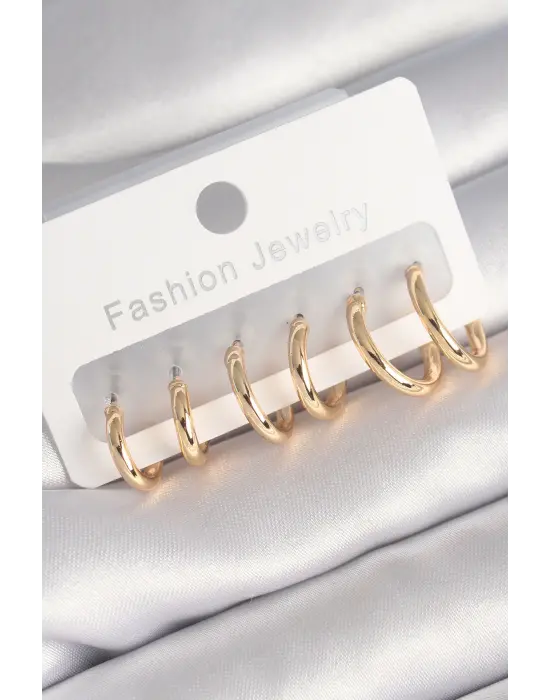  Altın İnce Halka Model Çelik Küpe Seti