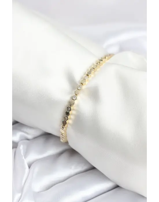 Pirinç Gold Renk İnce Petek Model Kadın Bileklik