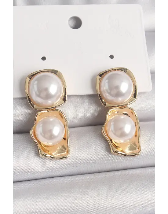 Altın İnci Kare Model Çelik Küpe