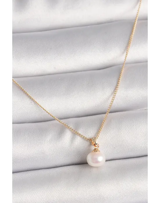 Pirinç Altın  İnci Model  Çelik Kolye