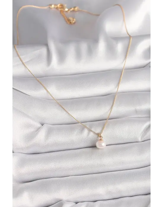 Pirinç Altın  İnci Model  Çelik Kolye